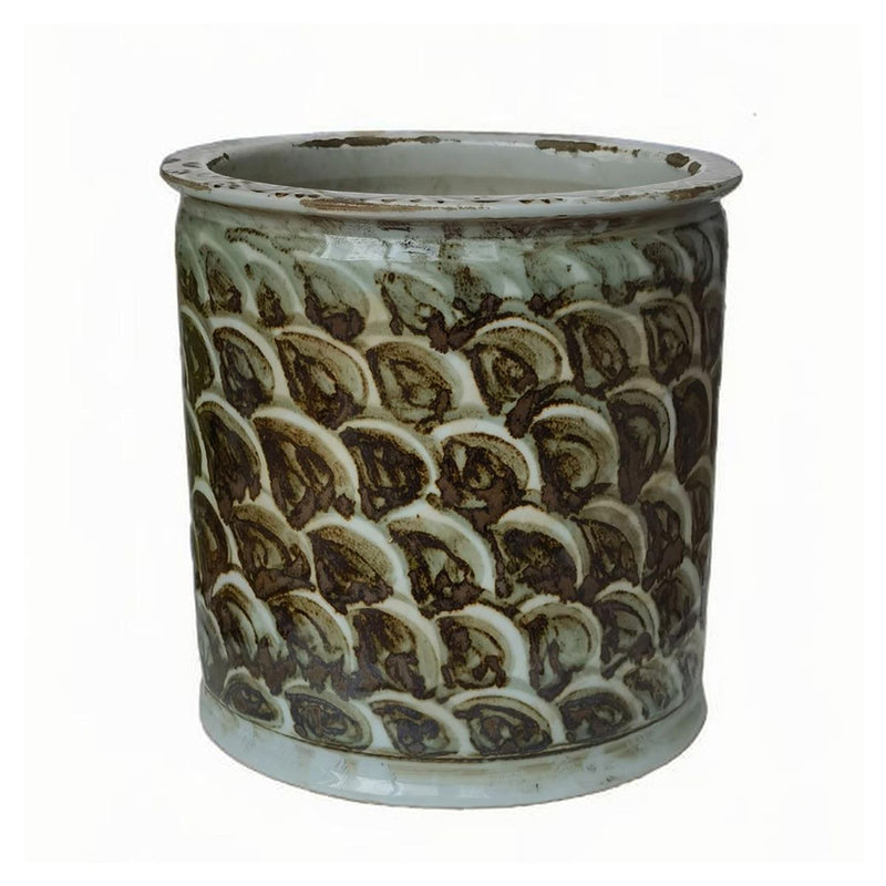 Rustic Brown Fish Scale Orchid Pot