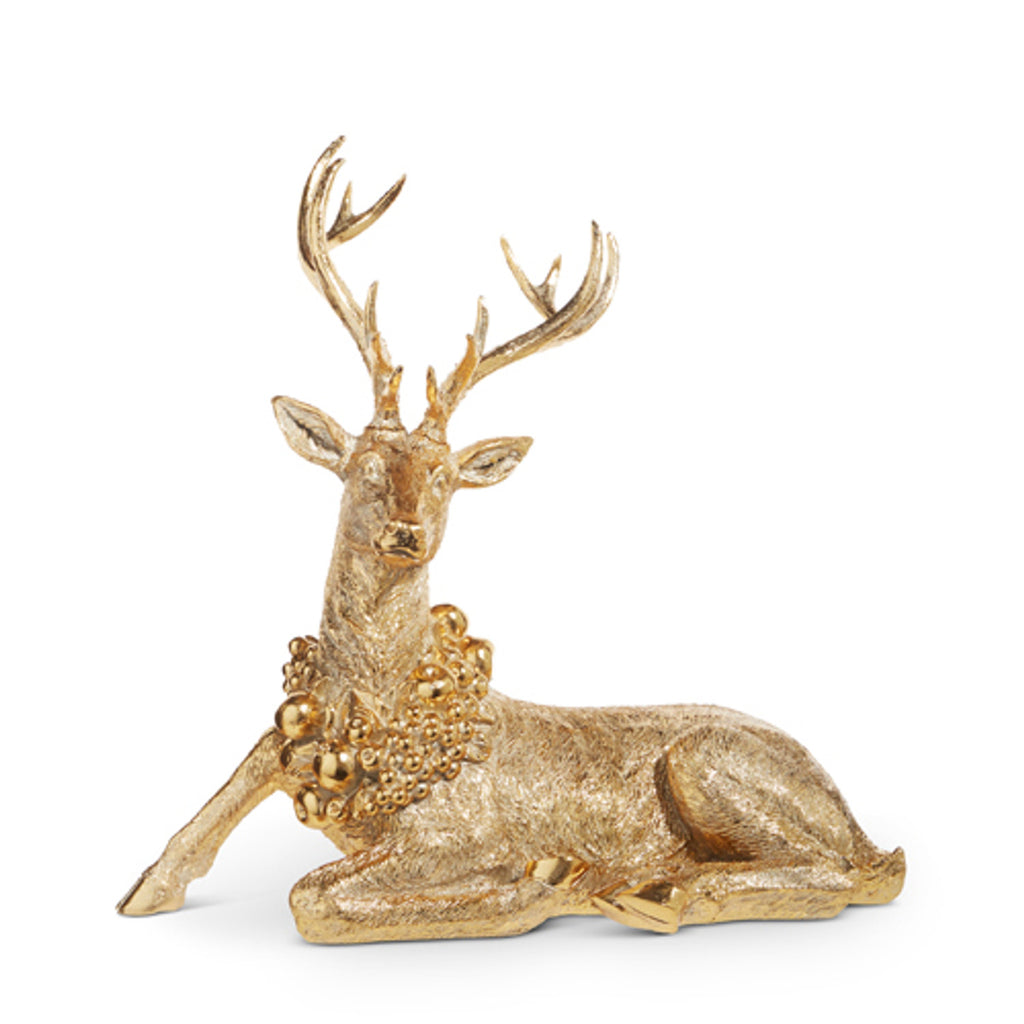 29 Inch Laying Antique Gold Resin Deer