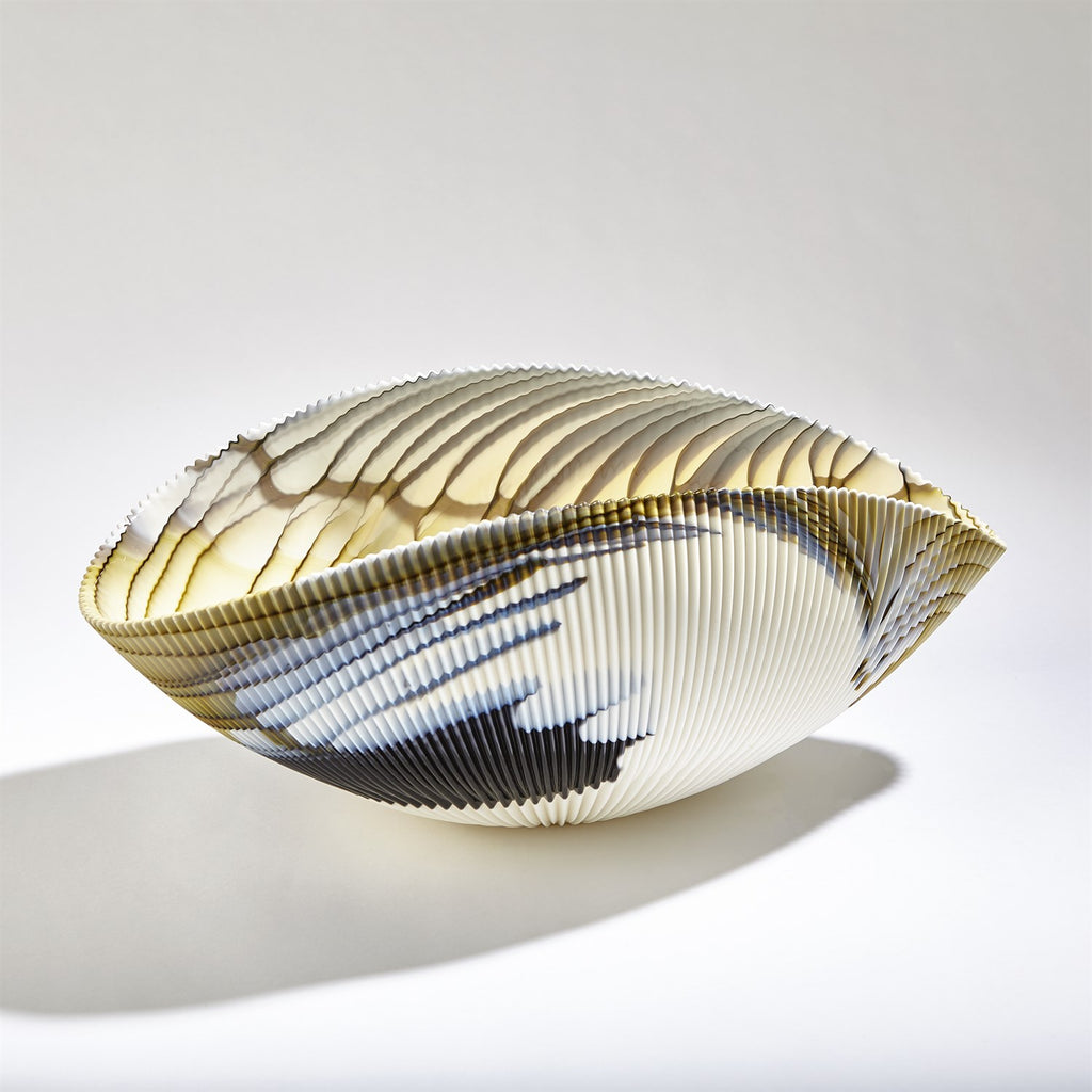 Pleated Bowl-Amber/Blue Filigree-Lg