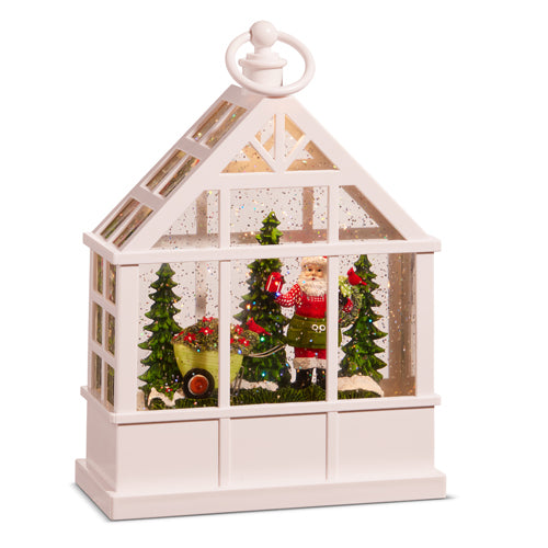 9.25" GARDEN SANTA LIGHTED WATER GREENHOUSE