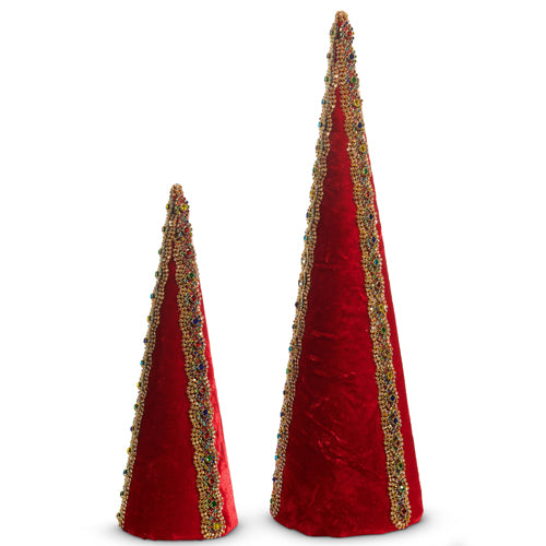 Red Velvet Jeweled Cone Trees