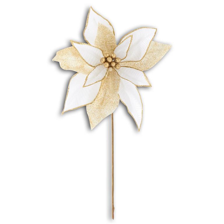 16 Inch White Ribbed Velvet Poinsettia w/Gold