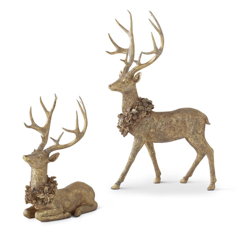 Set of 2 Gold Resin Deer