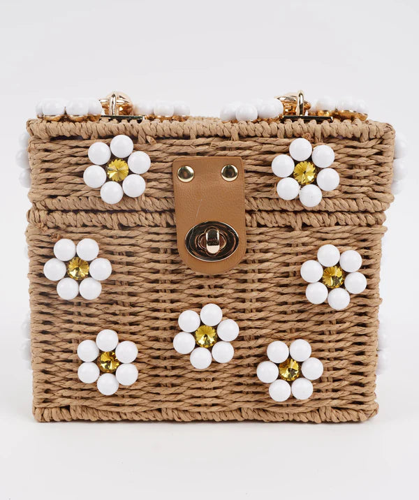 Wicker Bucket Daisy Flower Purse