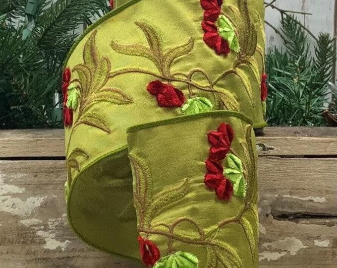 Dupion Embroidery Flower - Green 4" x 5yds