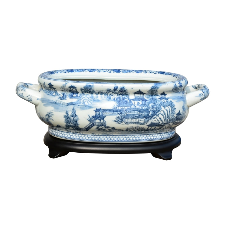 Blue & White Canton Oval Foot Bath with Base